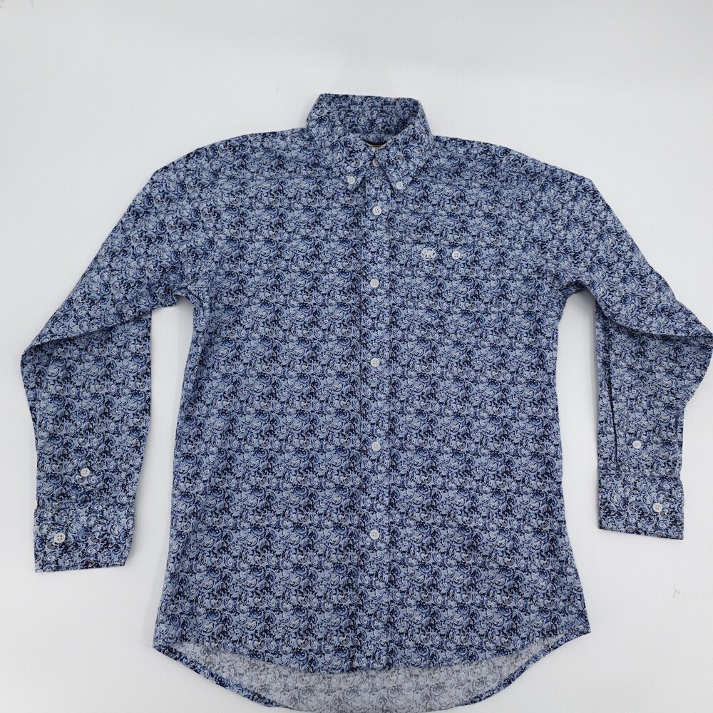 Wrangler Shirt Boy Teen Large Blue Paisley Button Down Long Sleeve Pocket Casual